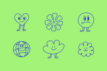 Poster - Vector logo design template and graphic elements for advertising, branding, posters and banners, funny cartoon illustrations with smiling character and mascots, abstract stickers and line icons