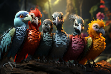 Aufkleber - He playful interaction between a group of Dodo Bird, showcasing their social dynamics and vigilant nature. Generative AI technology.