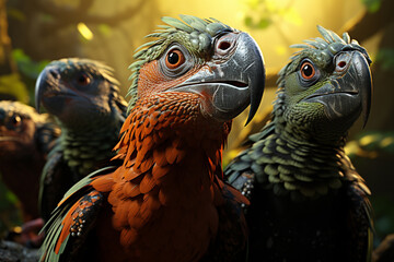 Aufkleber - He playful interaction between a group of Archaeopteryx, showcasing their social dynamics and vigilant nature. Generative AI technology.