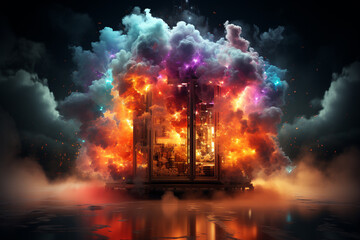 Aufkleber - beautiful abstract Digital cloud data server with nebula dust concept, contemporary colors and mood social background. . Generative AI technology.