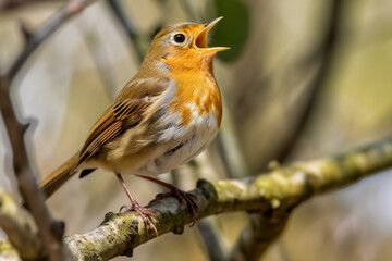 Wall Mural - robin perched on a branch