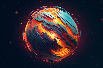 Poster - abstract planet in a geometric style, with sharp edges and intersecting shapes, creating a visually striking and modern representation of a celestial body. Generative AI technology