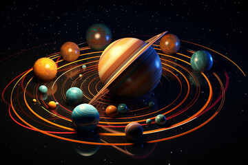 Poster - a geometrically inspired planet with intersecting lines and geometric forms. Generative AI technology