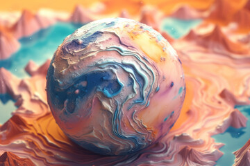 Leinwandbilder - An abstract Earth with swirling geometric patterns and soft pastel colors, evoking a sense of tranquility and serenity in the cosmic expanse. Generative AI technology