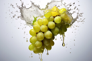 Aufkleber - An vibrant photograph Sauvignon Blanc grape splashed in bright paint, contemporary background. Generative AI technology