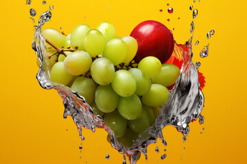 Fototapete - An vibrant photograph Chardonnay grape splashed in bright paint, contemporary background. Generative AI technology