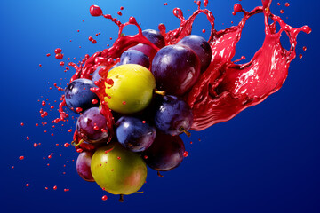 Poster - An vibrant photograph Muscat grape splashed in bright paint, contemporary background. Generative AI technology