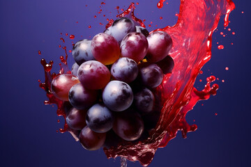 Fototapete - An vibrant photograph Cabernet Franc grape splashed in bright paint, contemporary background. Generative AI technology