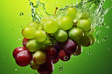 Fototapete - An vibrant photograph Grüner Veltliner grape splashed in bright paint, contemporary background. Generative AI technology
