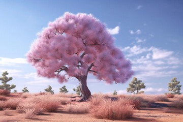 Aufkleber - A pastel-colored Pine tree with a majestic mane, rendered in soft hues of pink, purple, and blue, exuding a serene and regal presence. Generative AI technology