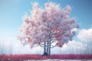 Leinwandbilder - A pastel-colored Birch tree with a majestic mane, rendered in soft hues of pink, purple, and blue, exuding a serene and regal presence. Generative AI technology