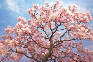 Leinwandbilder - A pastel-colored Dogwood tree with a majestic mane, rendered in soft hues of pink, purple, and blue, exuding a serene and regal presence. Generative AI technology