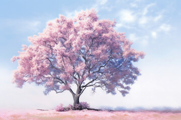 Leinwandbilder - A pastel-colored Pear tree with a majestic mane, rendered in soft hues of pink, purple, and blue, exuding a serene and regal presence. Generative AI technology