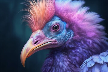 Aufkleber - A pastel-colored Dodo Bird with a majestic mane, rendered in soft hues of pink, purple, and blue, exuding a serene and regal presence. Generative AI technology