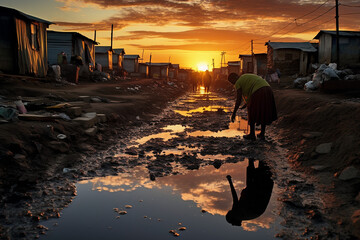 Wall Mural - South African informal settlement poverty. Generative AI illustration