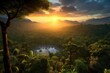 Amazon rainforest during evening. Created with Generative Ai technology.
