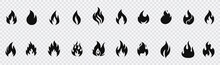 Set Of Fire Flame Vector Icons. Collection Of Fire And Flame Icons. Bonfire Icons, Flaming Elements.