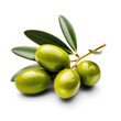 Green olives with leaves isolated on transparent background