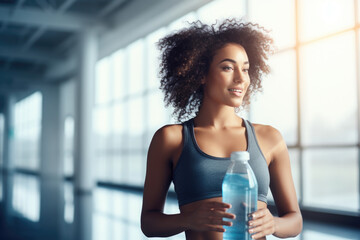 Wall Mural - Fit woman drinking water from the bottle in the gym