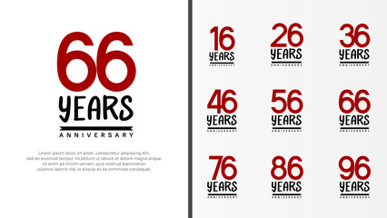 set of anniversary logo flat red color number and black on white background for celebration