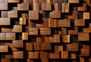 Abstract decorative wooden wall, seamless mosaic geometric texture. Copy space, decorative background. Generative AI	