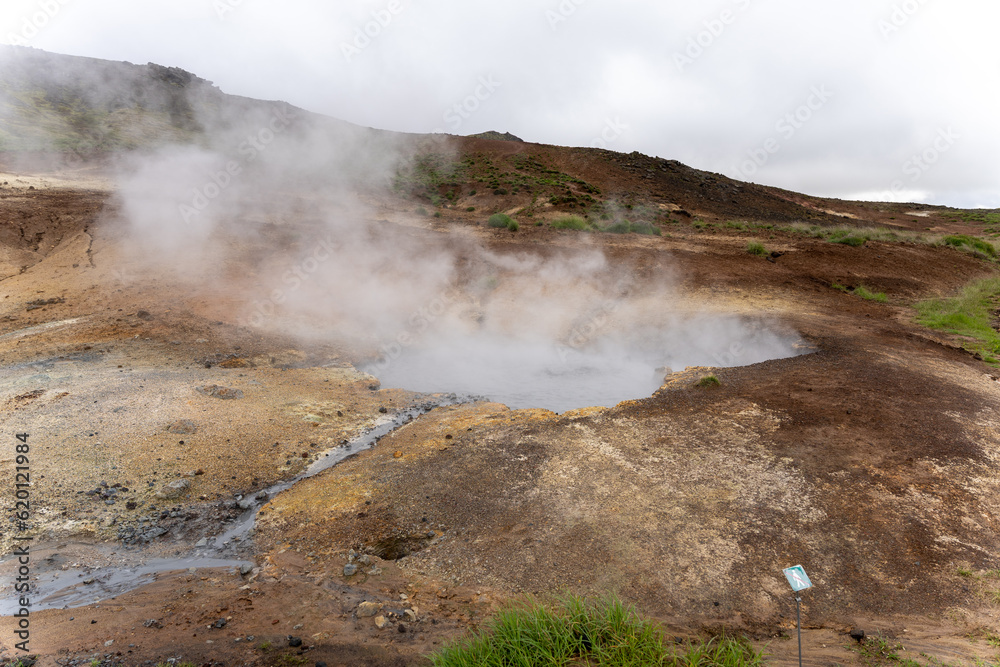 Steaming hot sulfur springs of Seltun Geothermal Area, Krysuvik ...