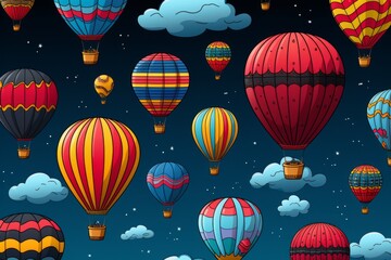  Cartoon Cute Doodles Floating Hot Air Balloon Seamless Pattern, Generative AI