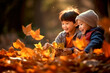 © the_lightwriter - asian kids playing in autumn leaves on a sunny day