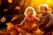 © the_lightwriter - kids playing in autumn leaves on a sunny day