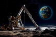 mining on the moon with the earth in the background
