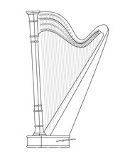 Easy coloring cartoon vector illustration of a harp isolated on white background