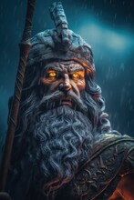 Perun, Old Slavic Pagan God Of Thunder, Sky,lightning, Storms, Rain, Law, War, Fertility And Oak Trees. Generative AI Image.