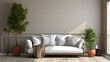 © kitti - simple minimalism living room, wooden floor, door, white and gray interior Generative AI