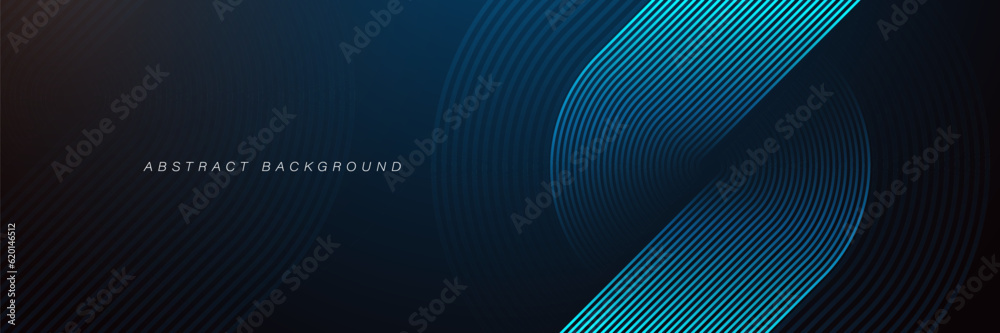 Dark blue abstract background with glowing circle lines. Geometric ...