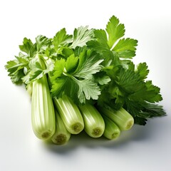 Wall Mural - Fresh green celery isolated on a white background Generative AI Illustration