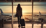 Women Traveler at Airport with Luggage. Generative AI