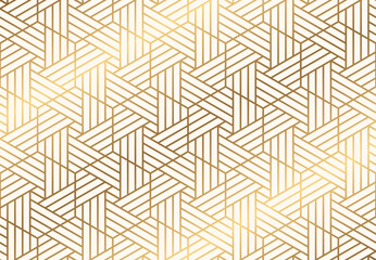 Wall Mural - luxury hexagon seamless pattern with gold striped lines. oriental style repeats background vector fo