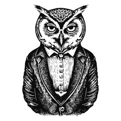 owl wearing a vintage suit sketch