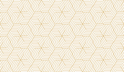 Poster - Orientalstyle geometric seamless pattern with gold hexagon shape and line, png with transparent background.