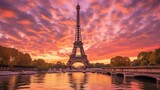 Fototapeta Boho - The majestic Eiffel Tower in Paris during evening time Created with Generative Ai technology.
