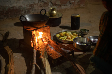 Indian village women cooking food outdoor