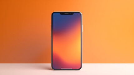 3D smartphone holding on isolated orange background. 