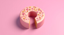 Isometric Donut Chart On Pink Background 3D Render. 