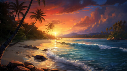 Wall Mural - sunset over the sea,panorama . ai generative