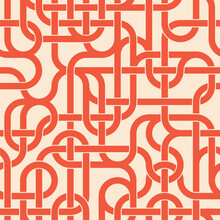 Abstract Geometric Composition Of Intersecting Red Lines On A White Background. Metro Map Style. Tangles Pipes. Connection Concept. Modern Texture. Seamless Repeating Pattern. Vector Illustration.