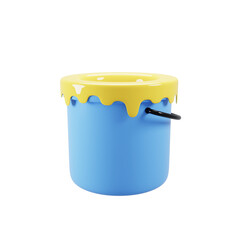 Poster - 3d paint bucket icon with dripping yellow paint. 3d rendering illustration