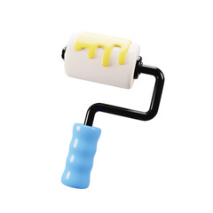 Poster - 3d rendering paint roller icon with dripping yellow paint. 3d illustration