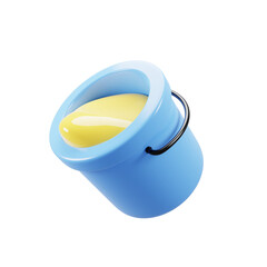 Poster - 3d rendering cartoon style paint bucket icon with yellow paint. 3d illustration