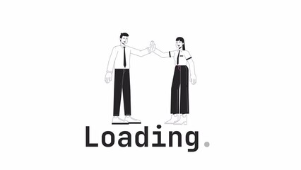 Fototapete - Work high five bw loader animation. Team celebrating. Business team high five. Flash message 4K video. Isolated monochrome loading animation, alpha channel transparency for UI, UX web design