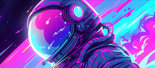 hand-painted beautiful artistic anime astronaut illustration